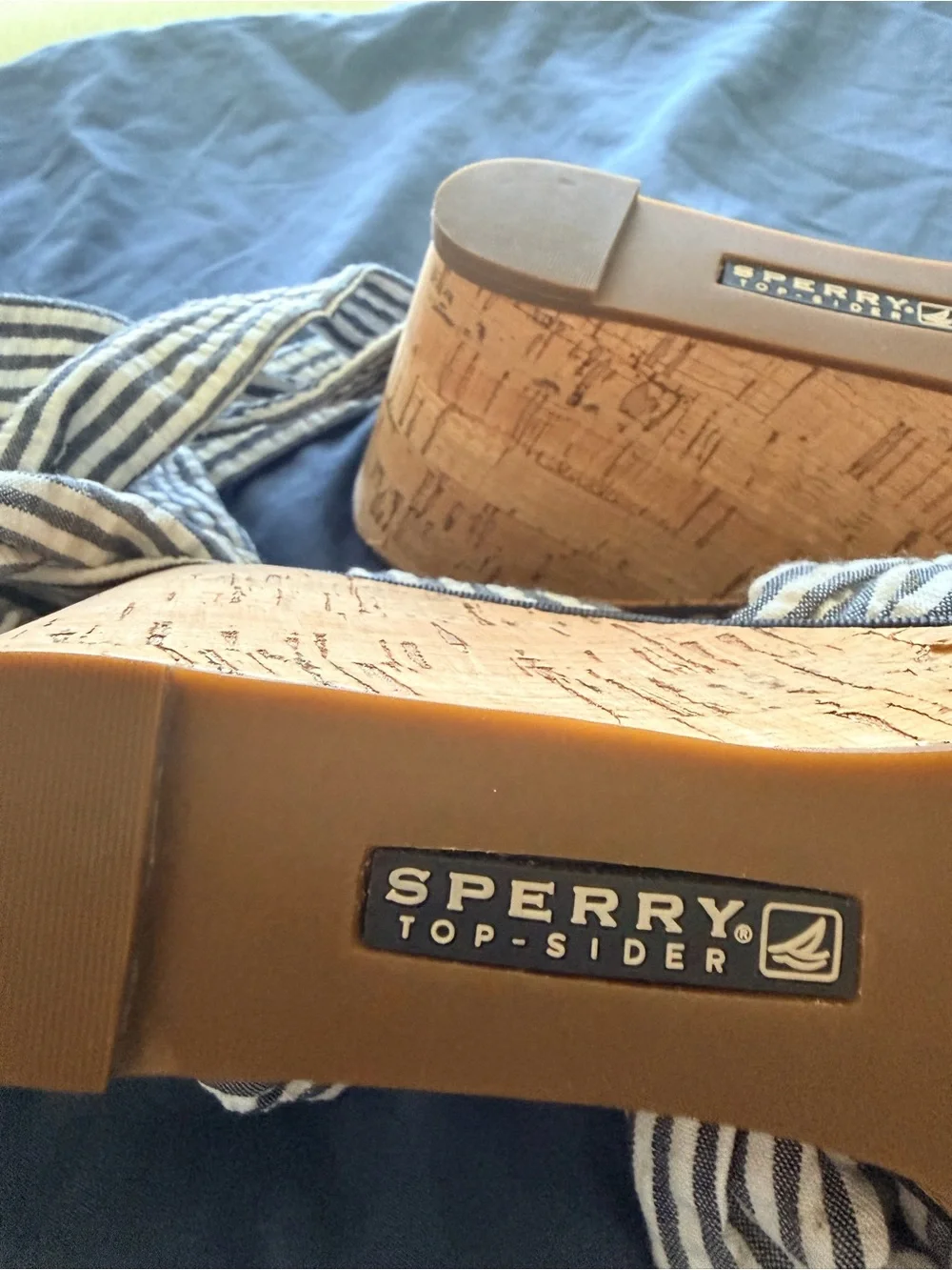 Sperry Striped Wrap Sandal Wedges - Blue/White